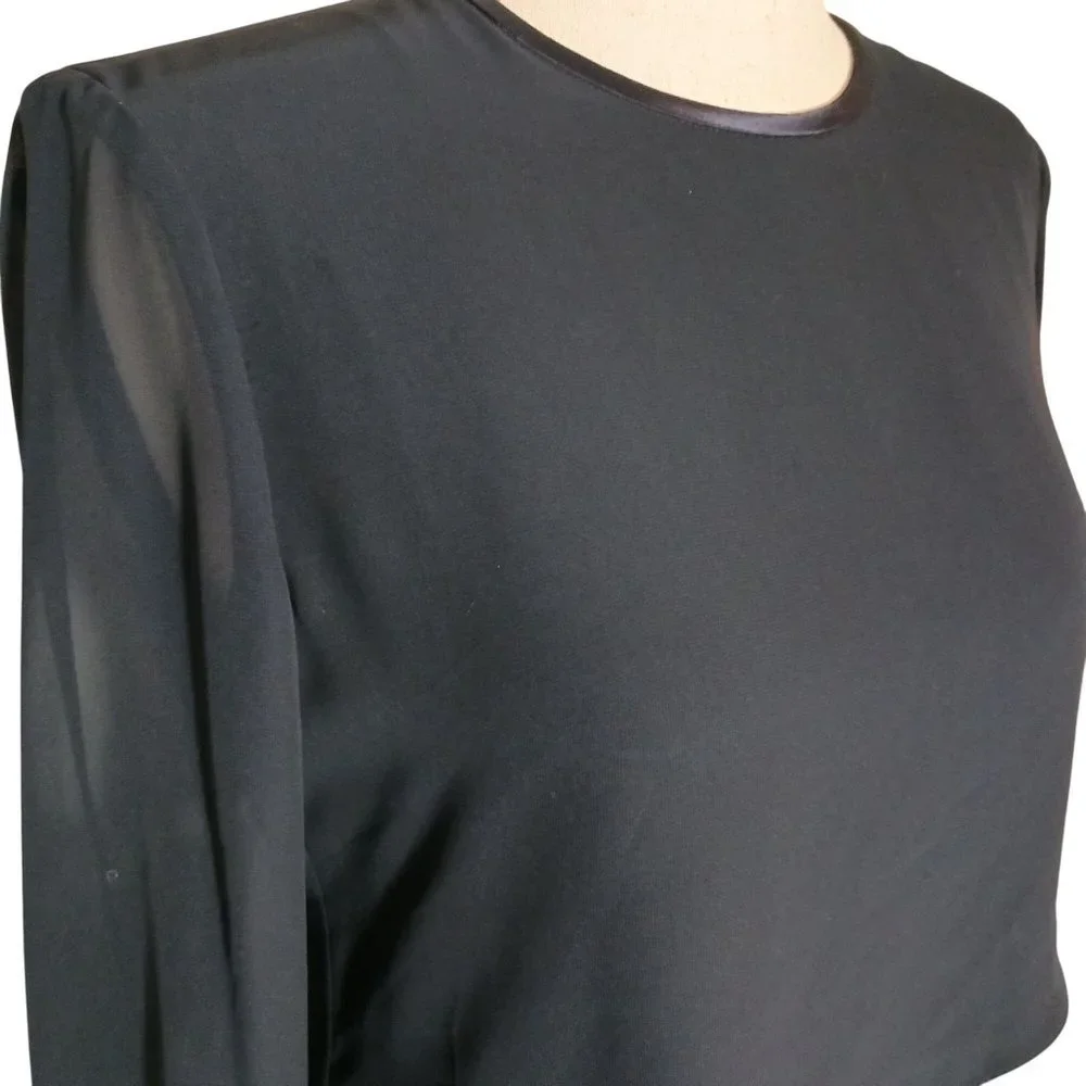 Jones New York Navy Blue Tiered Button Back Sheer‎ Sleeve Shift Dress Size 8